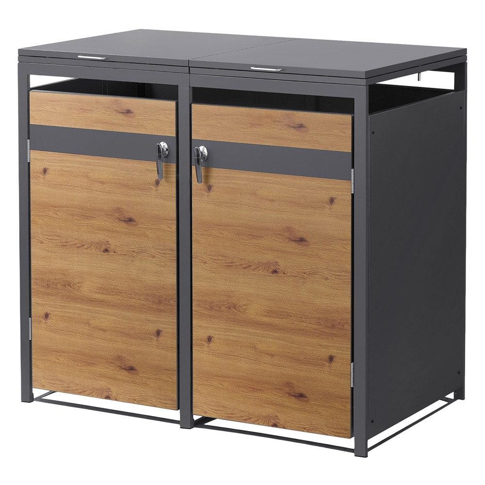ML-DESIGN Mülltonnenbox Müllbox aus Stahl wetterfeste Mülltonnen Verkleidung Mülltonnengarage, Mülltonnencontainer mit Klappdeckel/Tür für 2 Tonne 120 oder 240 Liter