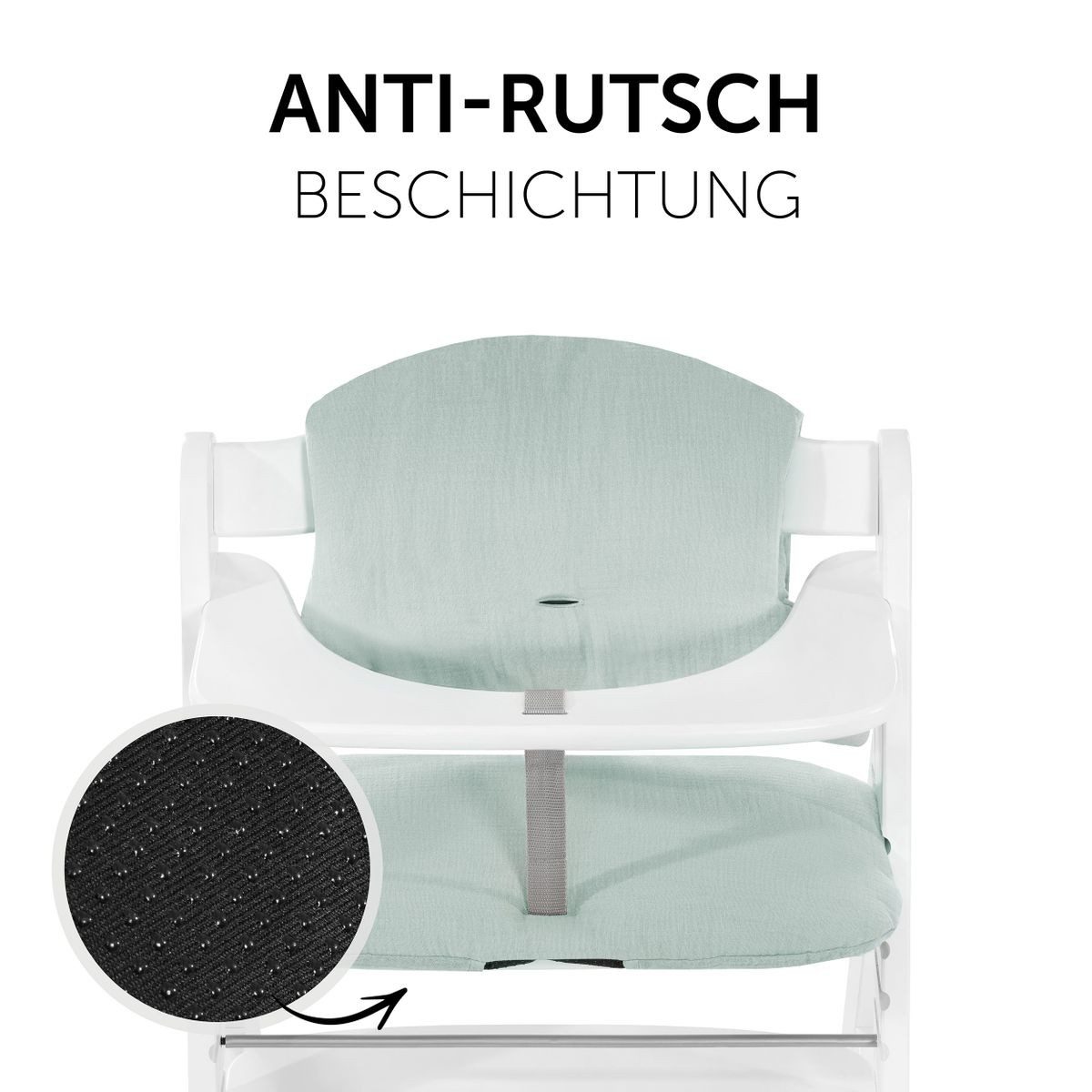 Hauck Hochstuhlauflage Select - Muslin Mint, Sitzkissen für Alpha Hochstuhl - 2-teilige Sitzauflage – Bild 5 von 5