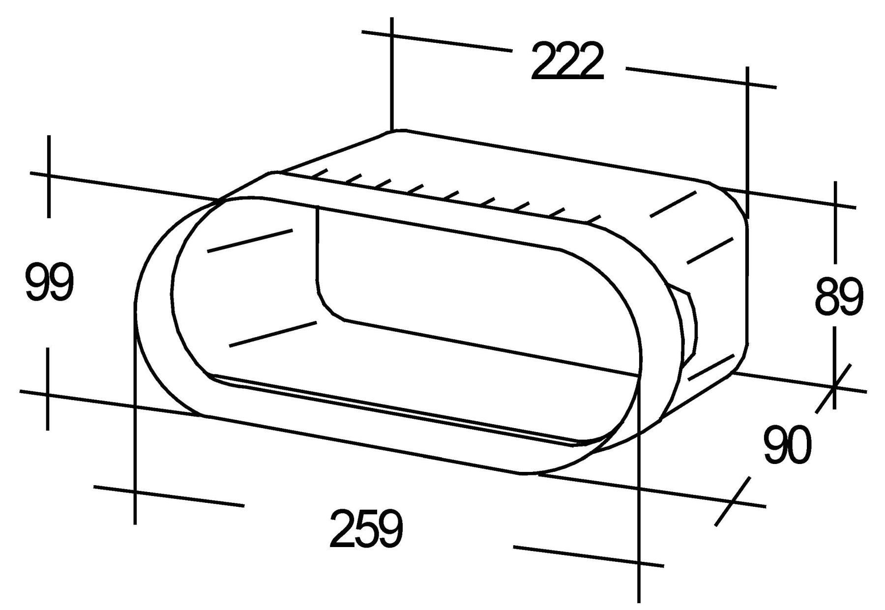 Wallair Montagezubehör Dunstabzugshaube Flachkanal 222x89mm Übergangsstück Adapter Abluftsystem Bora 259x99mm (1 St)