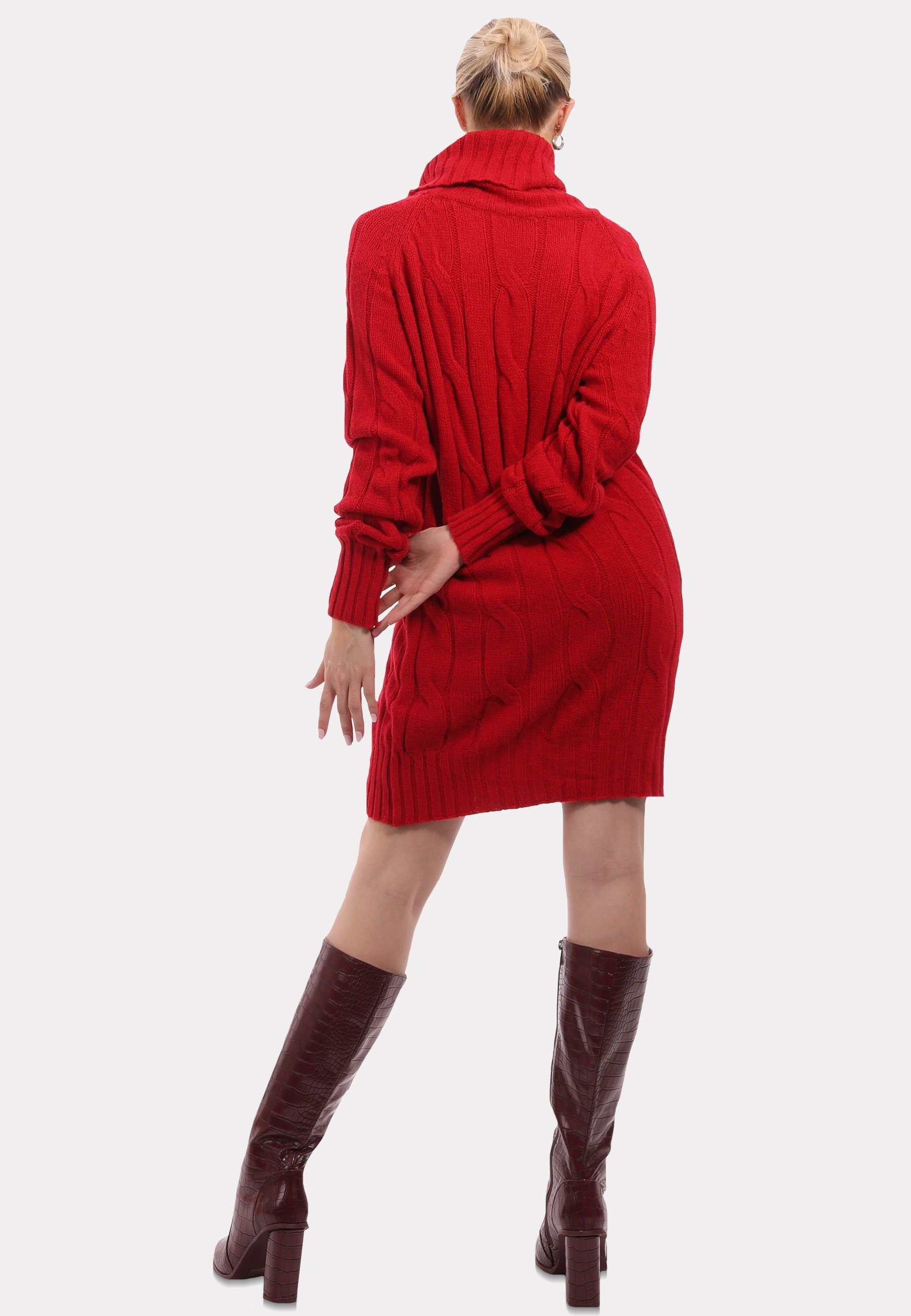 Strickkleid rot Style Unifarbe Strickkleid in Rollkragen (1-tlg) & Damen YC Fashion Exklusives