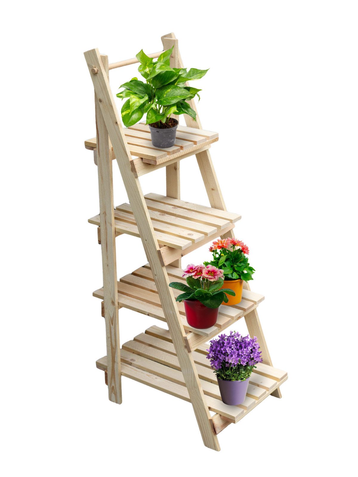 holz4home® Pflanzentreppe Pflanzleiter mit 4 Ablagen I Blumentreppe aus Tan günstig online kaufen