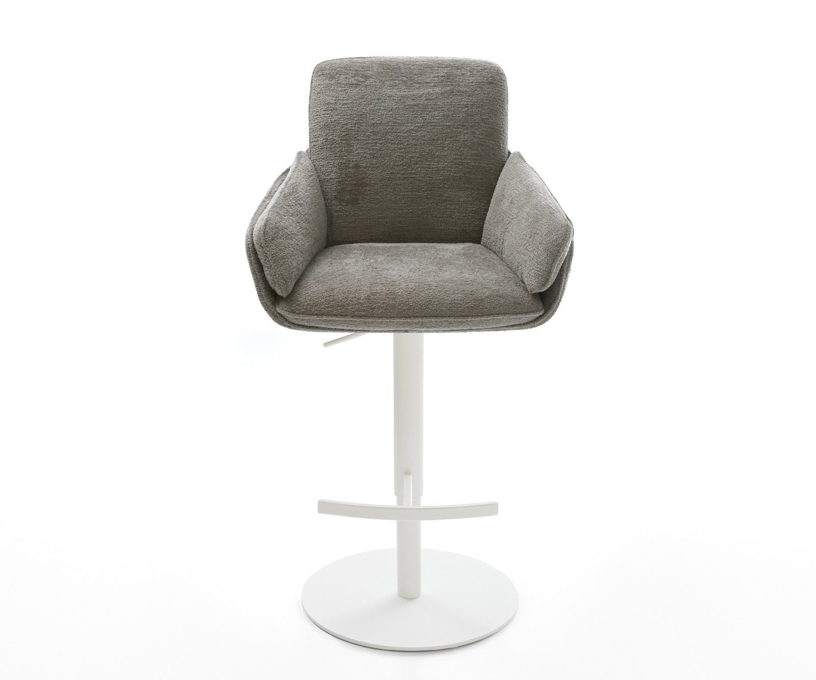 DELIFE Barhocker Luan-Flex, Drehfuß höhenverstellbar Metall Weiß Bouclé Soft Schlamm