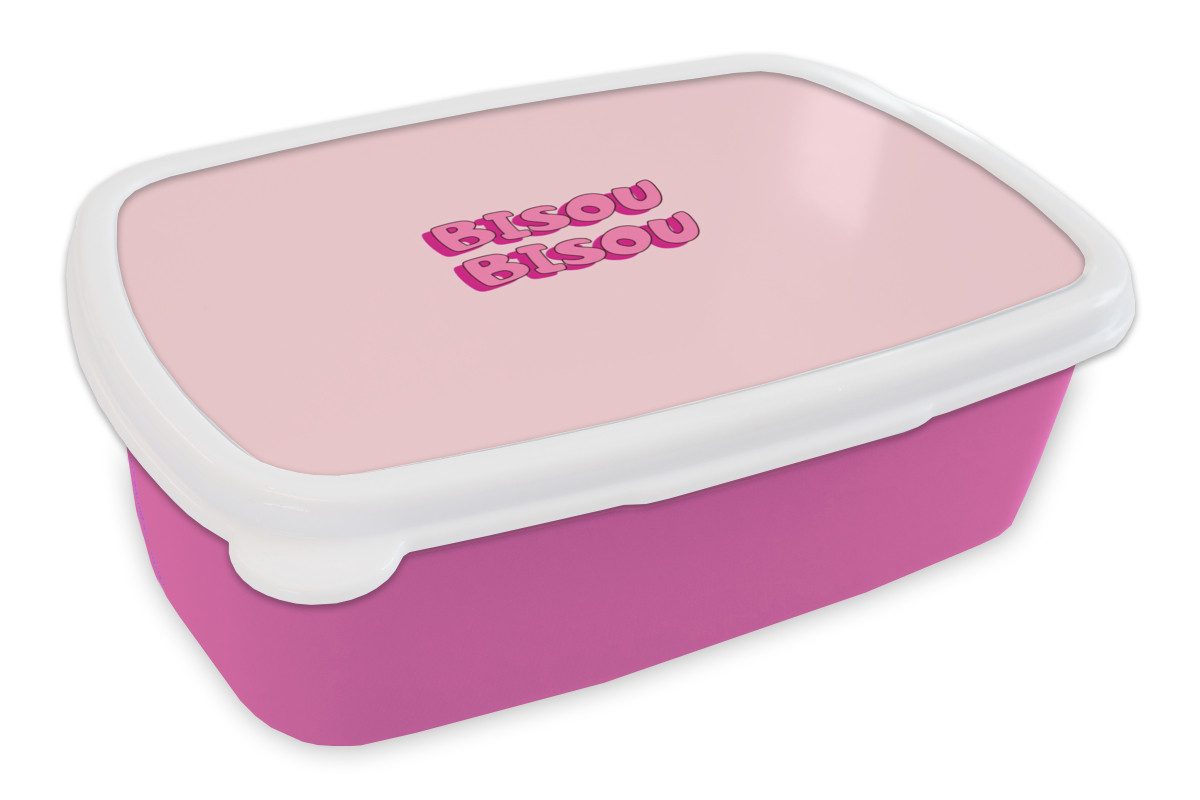 MuchoWow Lunchbox Bisou - Rosa - Schatten, Kunststoff, (2-tlg), Brotdosen, Lunch Box, Brotbox für Kinder und Erwachsene