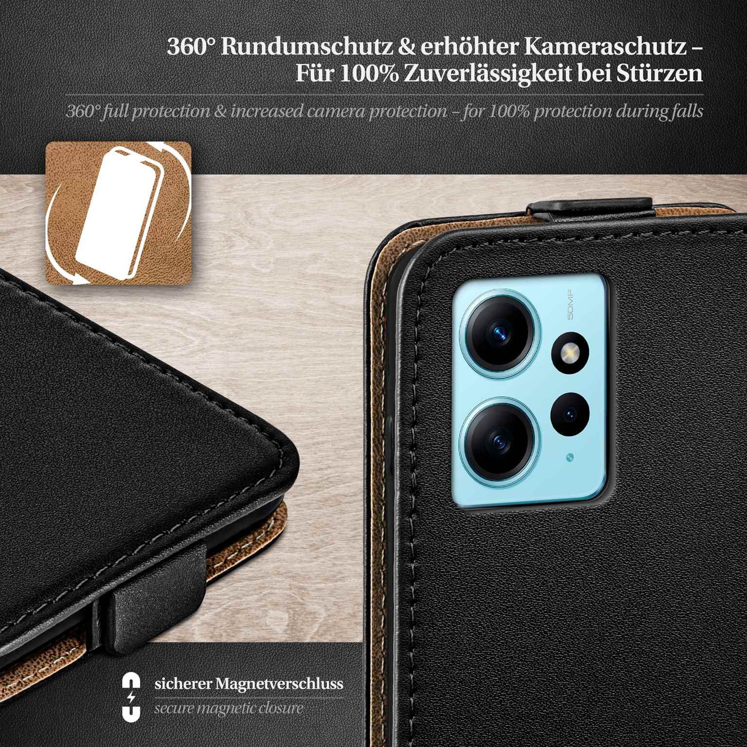 moex Handyhülle für Redmi Note 12 (4G) Hülle Klappbar Flip Case Schwarz 6,67 Zoll, 360 Grad Schutz Handytasche Leder Optik PU Lederhülle Cover Klapphülle