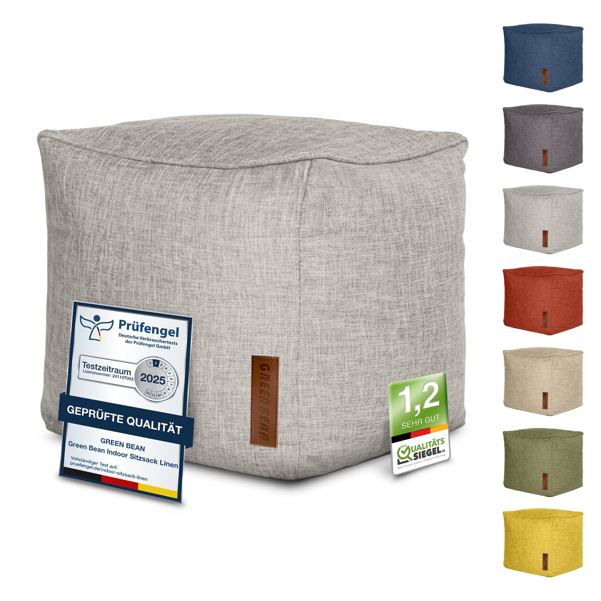 Green Bean Pouf Cube Linen (Indoor Sitzhocker Sitzkissen Fußhocker Relax-Sessel, Made in Germany), die ideale Ergänzung zum Sitzsack