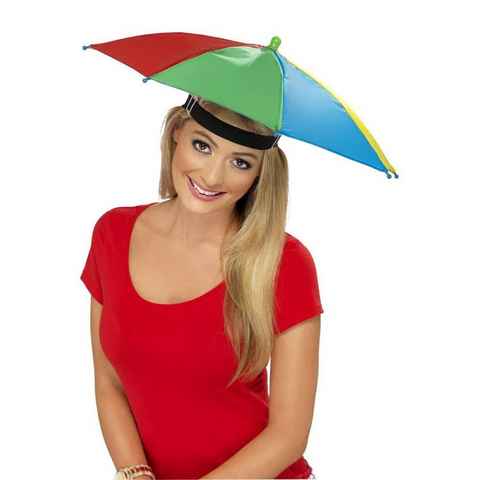 Smiffys Kostüm Sonnenschirm-Hut bunt, Witziges und wetterfestes Accessoire für Straßenkarneval, Festival o
