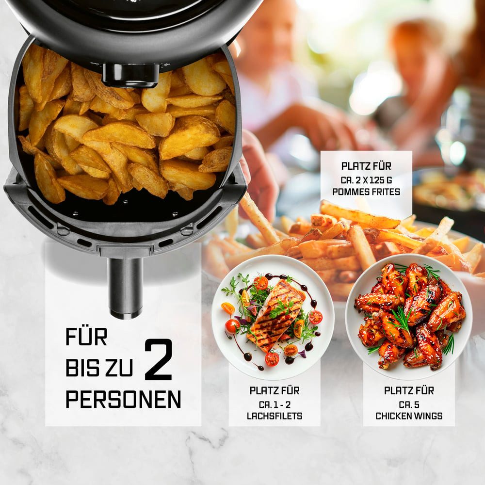 GOURMETmaxx Heißluftfritteuse 2,3 l, Airfryer mit Timerfunktion (60 Minuten Timer), 100 W, Nahezu ohne Öl, Vorheizen & Warmhalten, 1000 W &, 8 in 1 Funktionen