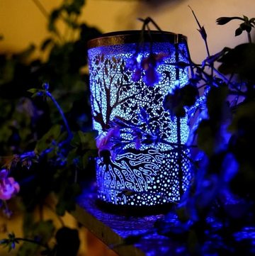 Online-Fuchs LED Laterne mit Solar Beleuchtung aus Metall - Baum des Lebens - Outdoor, 20 cm groß, Warmweiß und Farbwechsel, Deko, Garten, Balkon