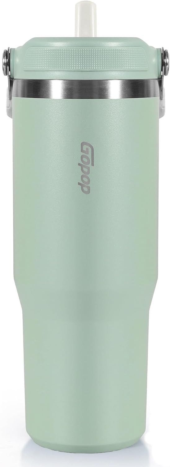 POPOLIC Isolierflasche Kaltbecher mit großem Fassungsvermögen, Wasserbecher aus Edelstahl 304, mit Strohhalm, 900 ml, versiegelt und auslaufsicher