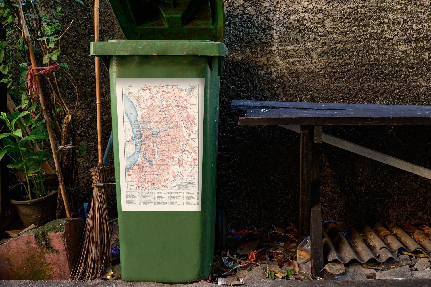 MuchoWow Wandsticker Eine Illustration eines (1 Düsseldorf von St), Sticker, historischen Mülltonne, Container, Abfalbehälter Mülleimer-aufkleber, in Stadtplans