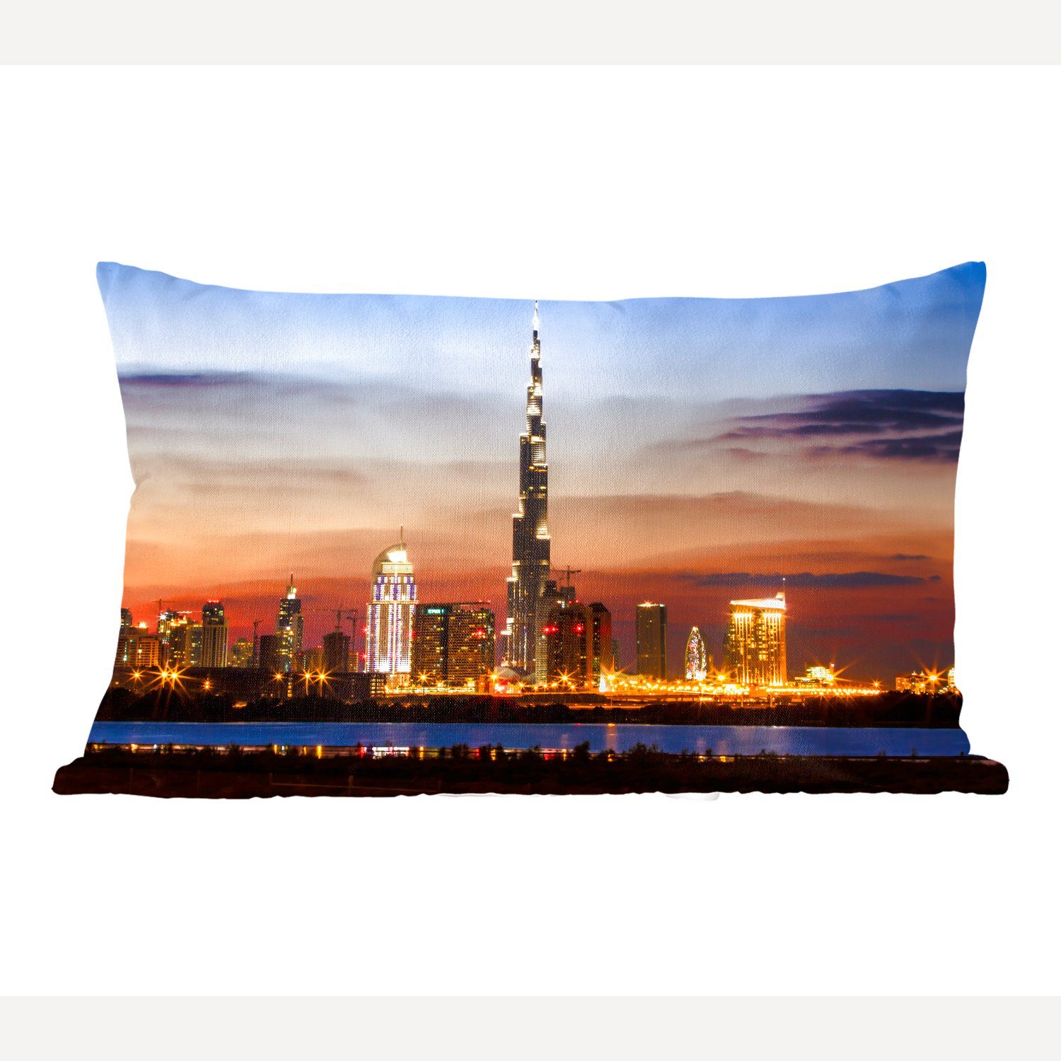 MuchoWow Dekokissen Der Burj Khalifa beleuchtet von einem fantastischen Himmel, Wohzimmer Dekoration, Zierkissen, Dekokissen mit Füllung, Schlafzimmer