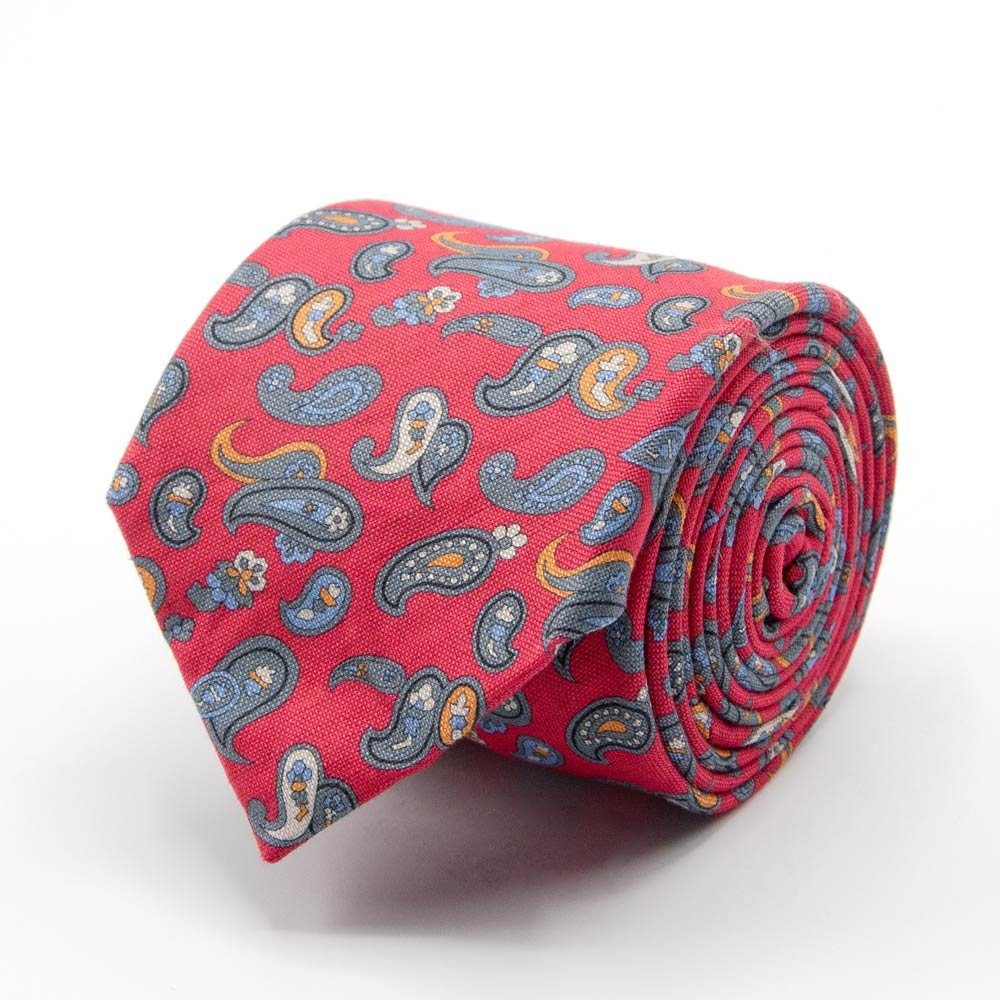 BGENTS Krawatte Krawatte aus Baumwoll-/Leinen-Gemisch mit Paisley-Muster Made in Italy Rot