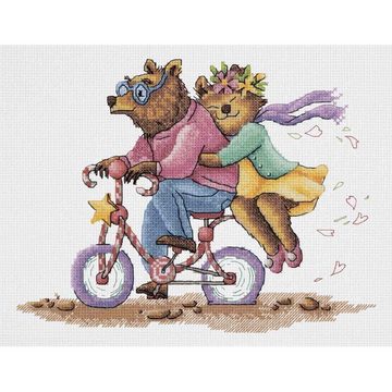 Klart Kreativset Klart Kreuzstich Set "Bären auf dem Fahrrad", Zählmuster, 26x20,5cm, (embroidery kit)