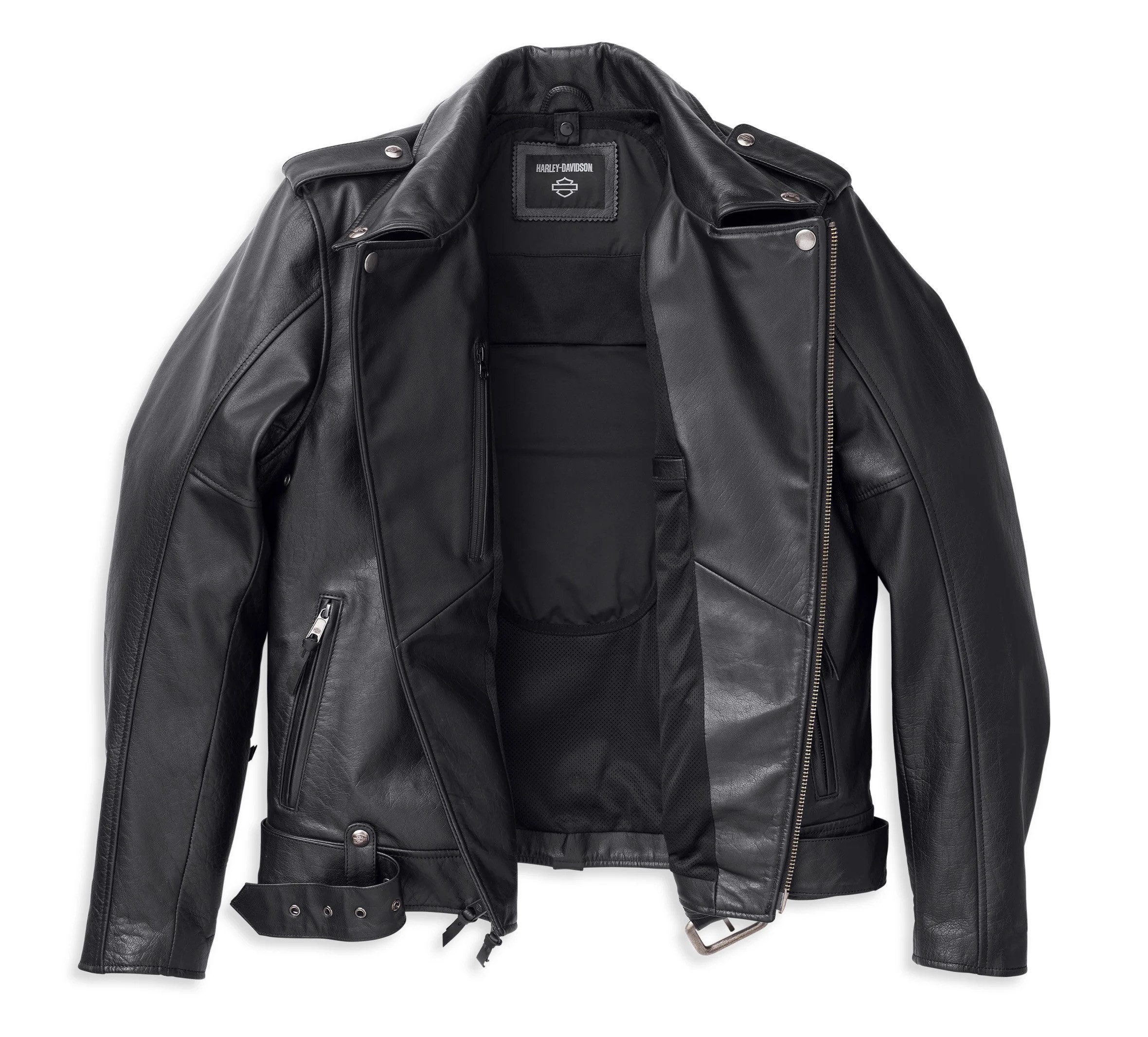 HARLEY-DAVIDSON Motorradjacke Herren Potomac 3-in-1 Leder Protektorenjacke Herausnehmbares Hoodie (3-in-1 Lederjacke) Herausnehmbares Hoodie. Protektorentaschen Rücken Schultern Ellbogen.