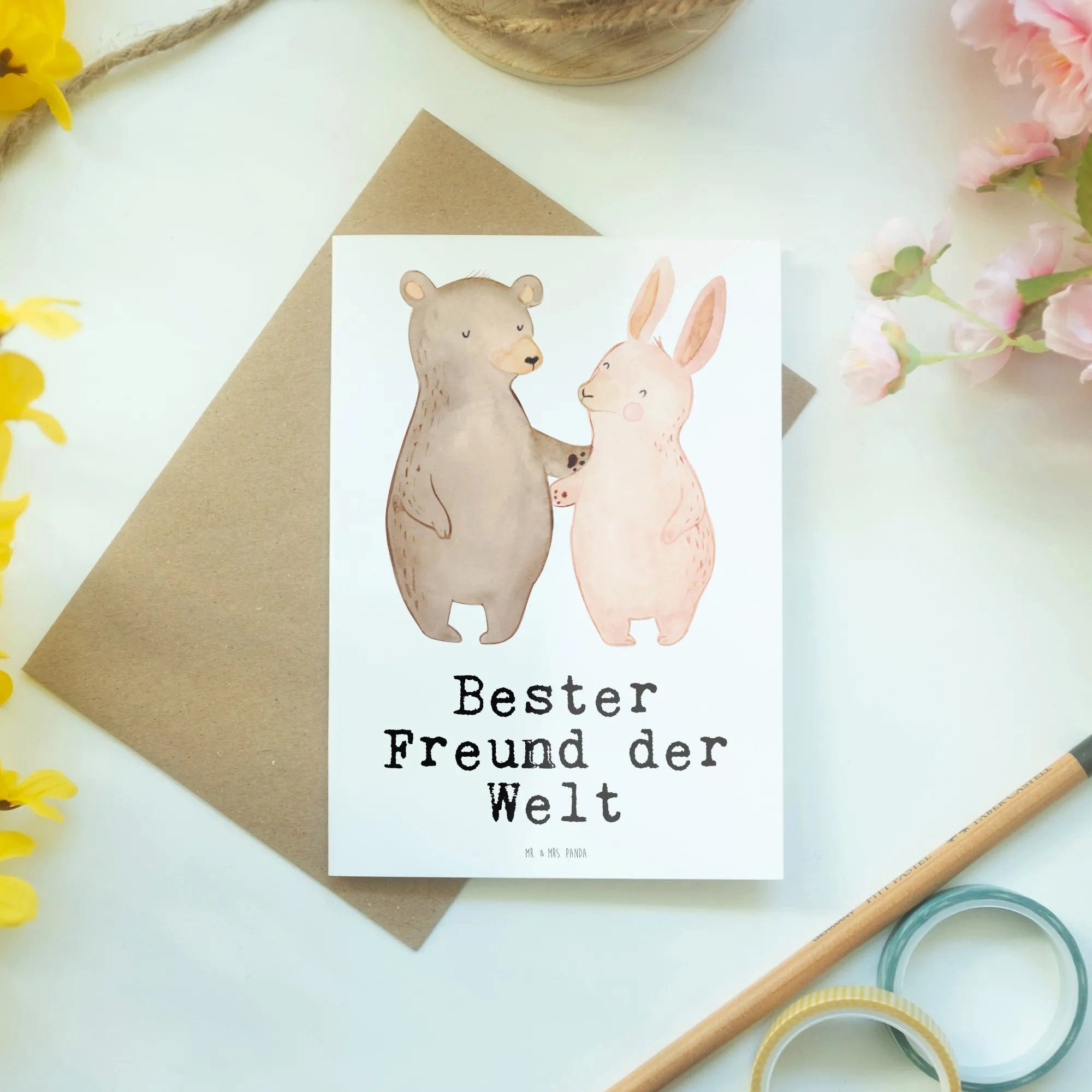 Thumbnail - Mr. & Mrs. Panda Grußkarte Hase Bester Freund der Welt - Weiß - Geschenk, Klappkarte, Hochzeitsk, Kreative Designs