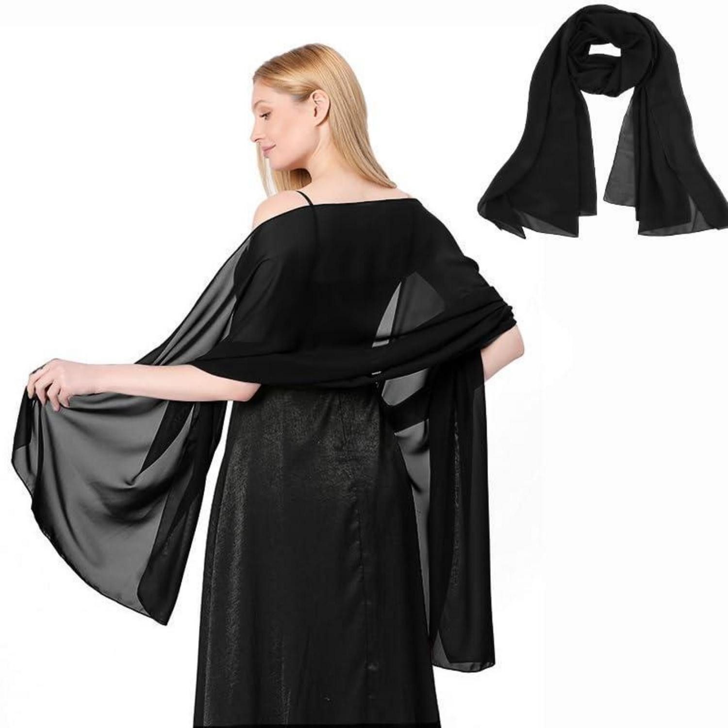LuxusKollektion Chiffontuch Stola Damen Chiffon Festlich Schwarz, (1-St)