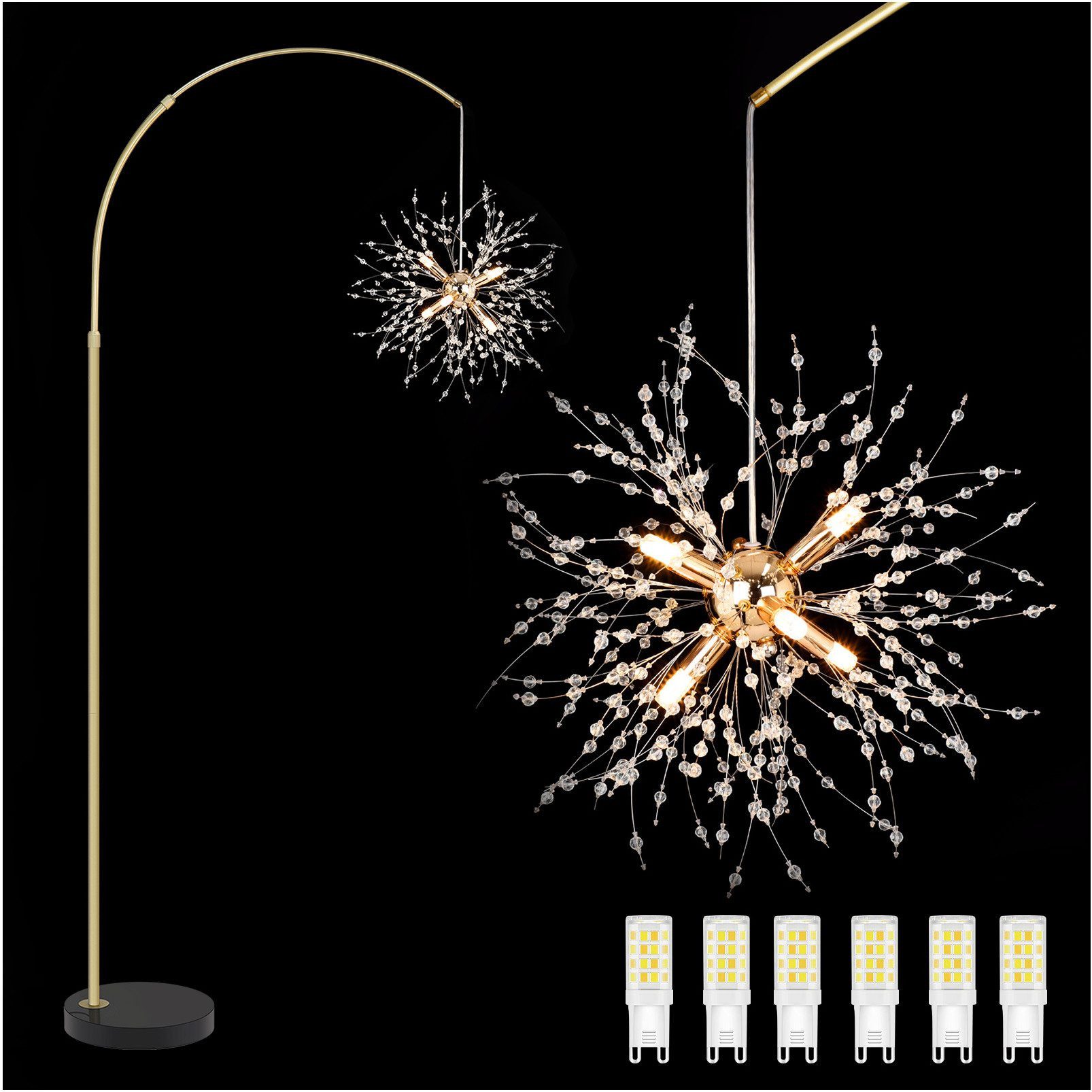Stehlampe LED Standleuchten,Gold Kristall Stehleuchte mit 6 LED-Glühbirne