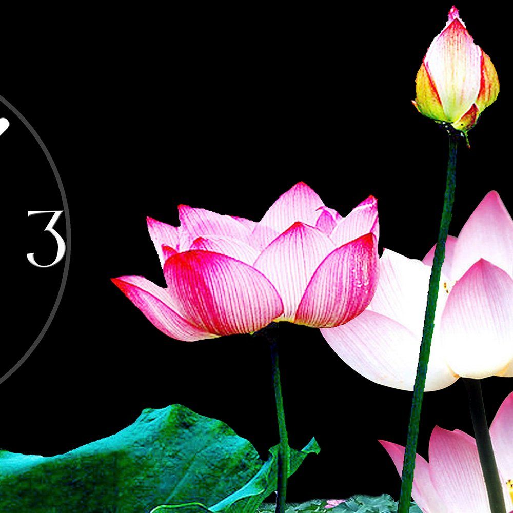 3D XXL cm aus Alu-Dibond) Wanduhr (Einzigartige Blüte Wanduhr dixtime 50x70 4mm Optik Uhrwerk pink Lotus Dixtime leises 3D-Optik