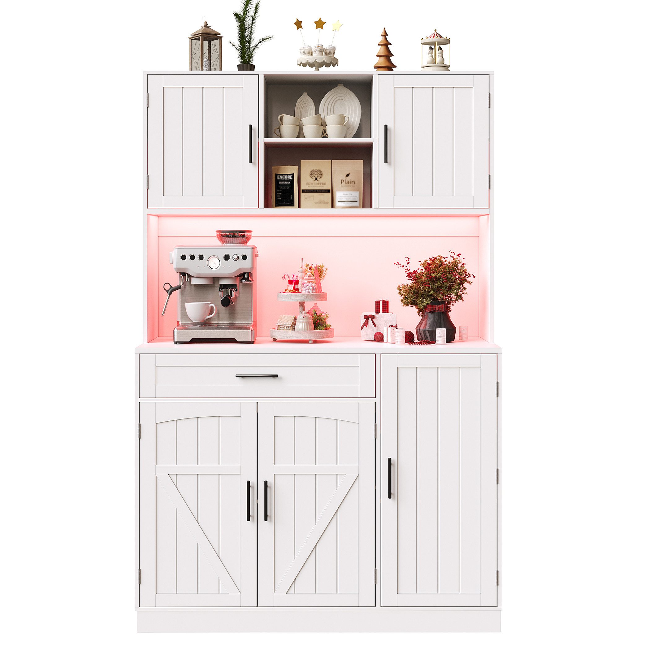 Buffet Küchenbuffet mit LED-Beleuchtung, 2 Steckdosen & USB-Anschlüssen