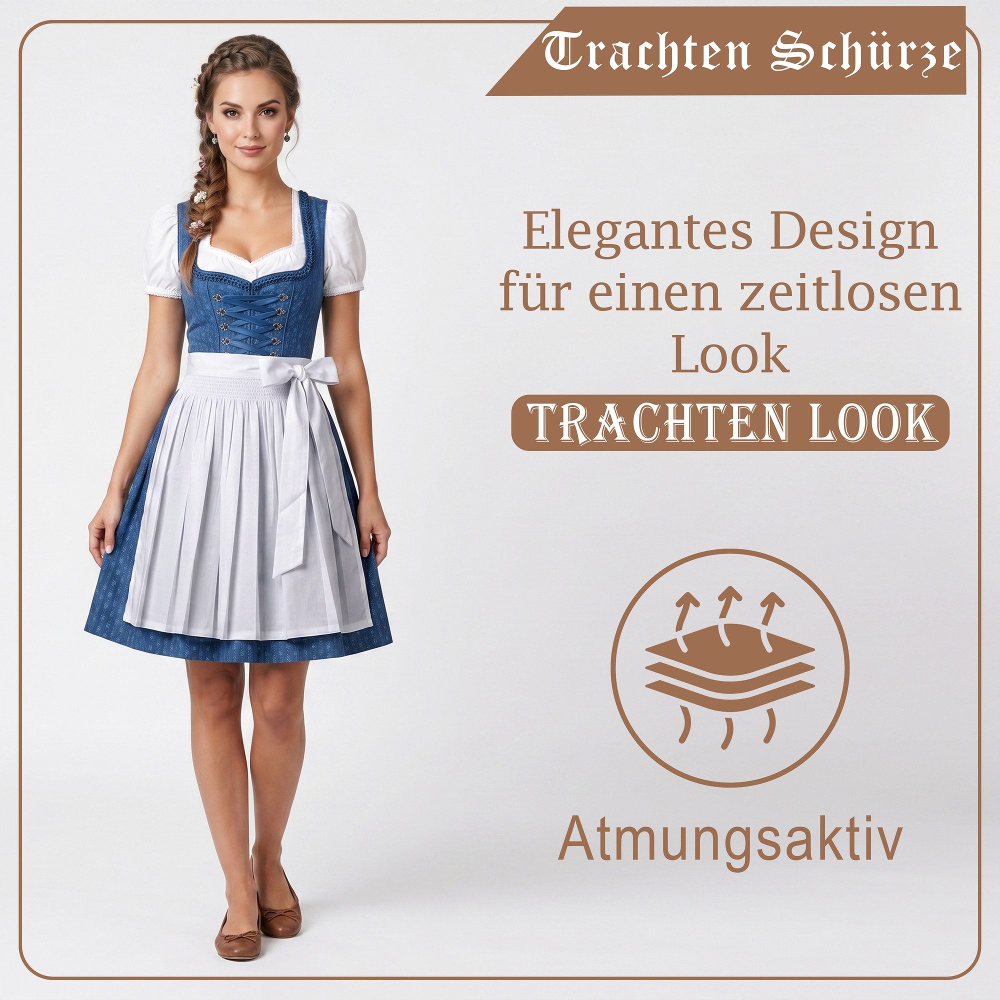 German Wear Dirndlschürze GW1601-1 Weiß, Dirndl Schürze Trachtenschürze Dirndel Tracht Weiss – Bild 4 von 5