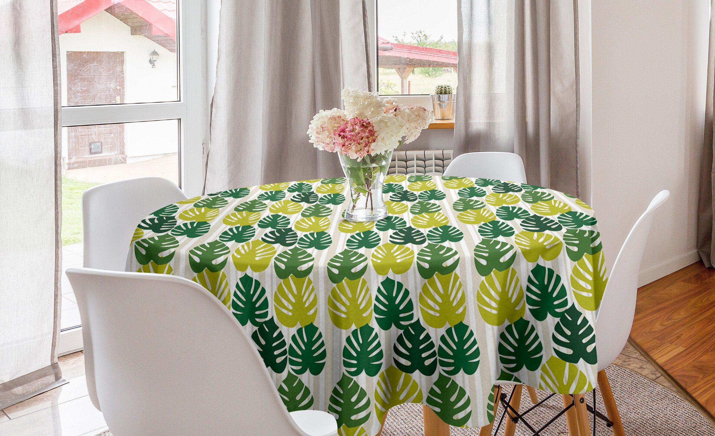 Monochrom Dekoration, Tischdecke Tropisch für Tischdecke Kreis Esszimmer Abdeckung Blätter Abakuhaus Monstera Küche