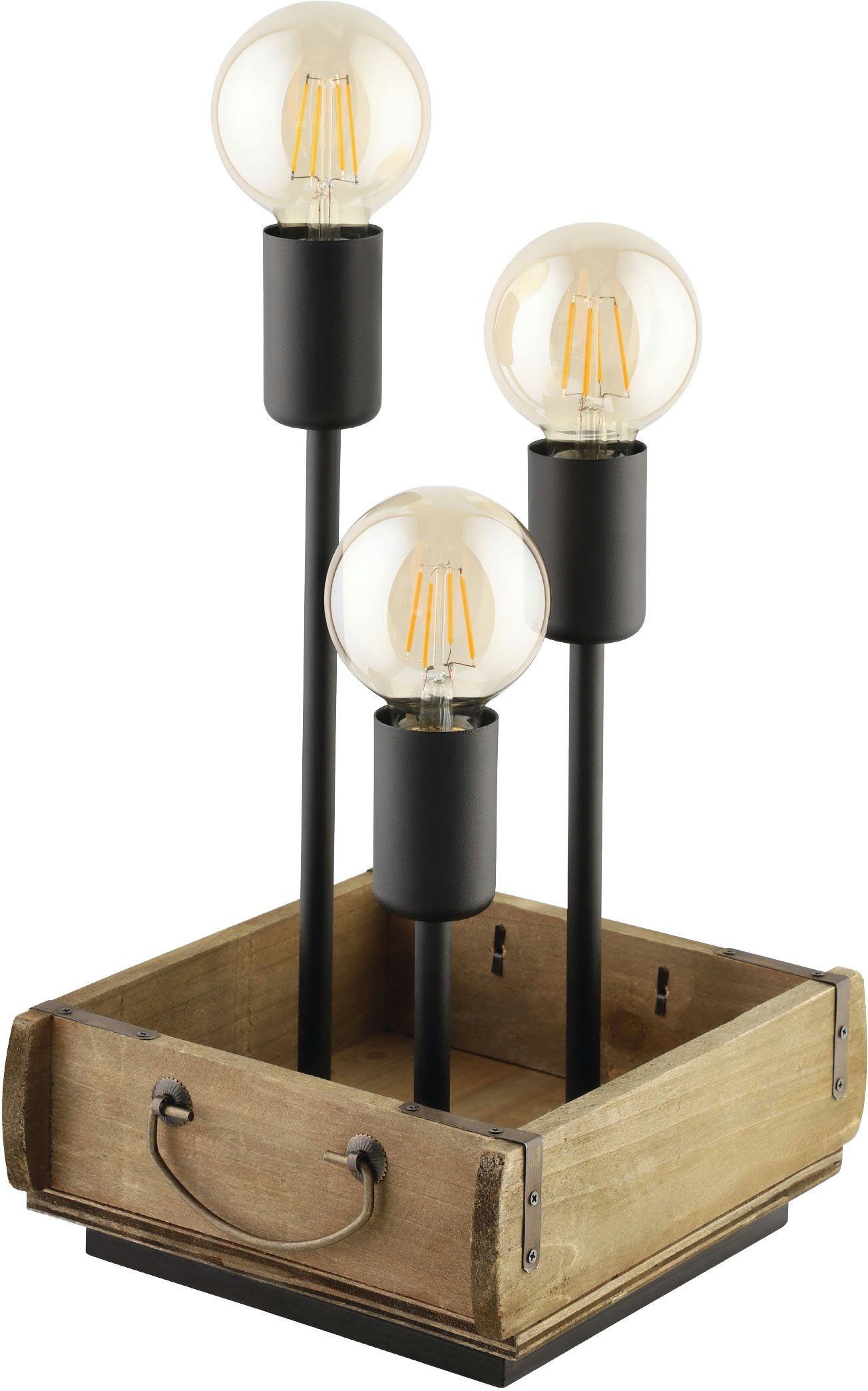 EGLO Tischleuchte WOOTTON, Leuchtmittel wechselbar, ohne Leuchtmittel, Tischleuchte in braun und schwarz aus Holz, Stahl - exkl. E27 - 40W | Tischlampen