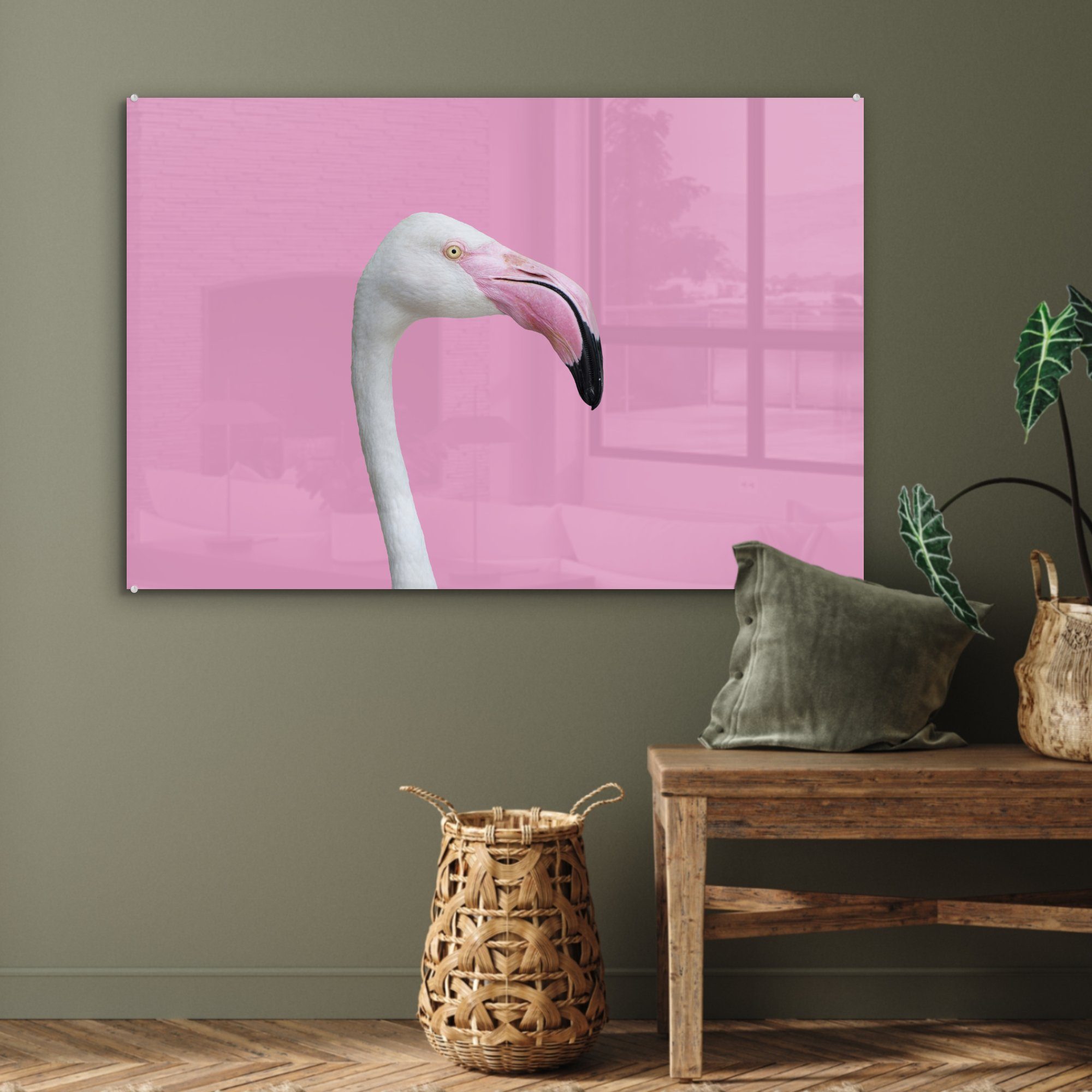 MuchoWow Acrylglasbild Flamingo Weißer & Porträt, Acrylglasbilder Schlafzimmer St), (1 Wohnzimmer