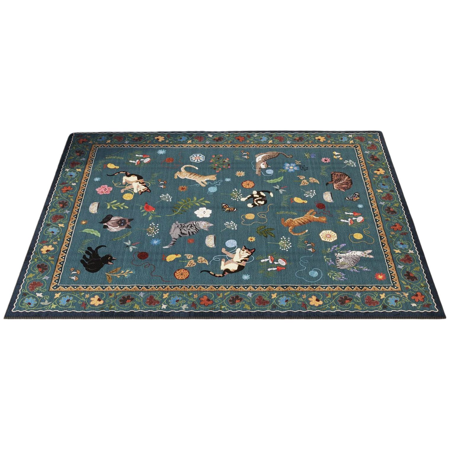 Agger Fußmatte Innen Boho – Rutschfester Türvorleger mit Blumen & Katzenmotiv, Flachflor Teppich für Eingang, Küche & Flur
