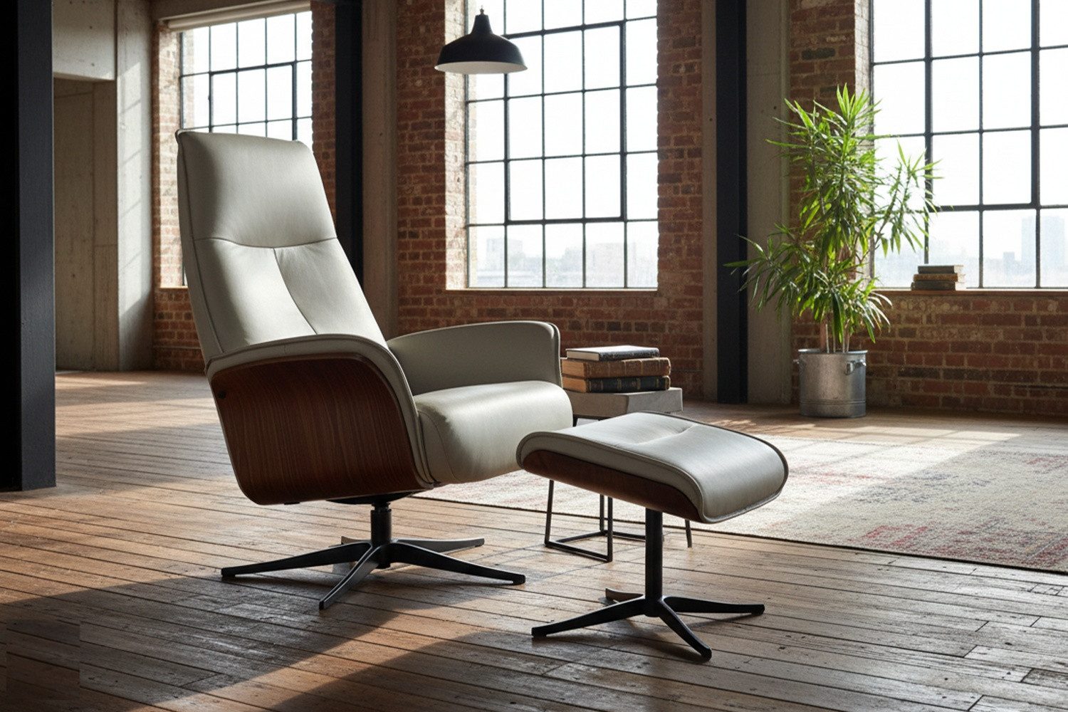KAWOLA Relaxsessel FERREIRA Leder grau Komfort Drehsessel – Bequem, 360° drehbar, Relaxfunktion, Kopfstütze, inklusive Fußhocker