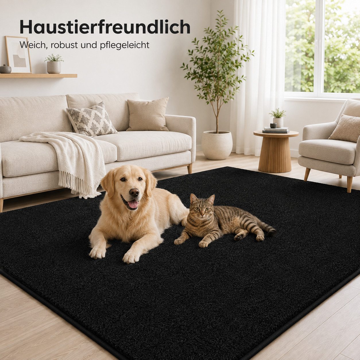 Lochas Designteppich Kurzflor Teppich Uni Schwarz – Weich, rutschfest & waschbar – Bild 4 von 5