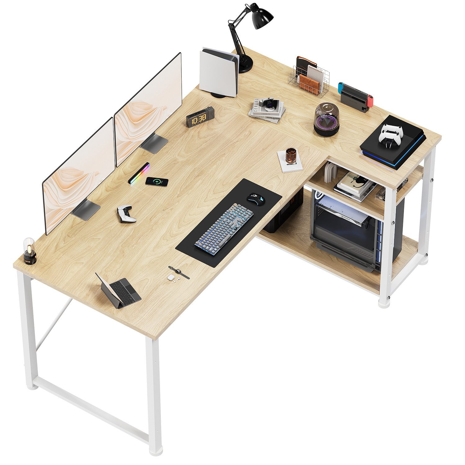 HOMALL Eckschreibtisch 100/120L Form mit Ablagefächern, 2 Tier DIY Lagerreg günstig online kaufen