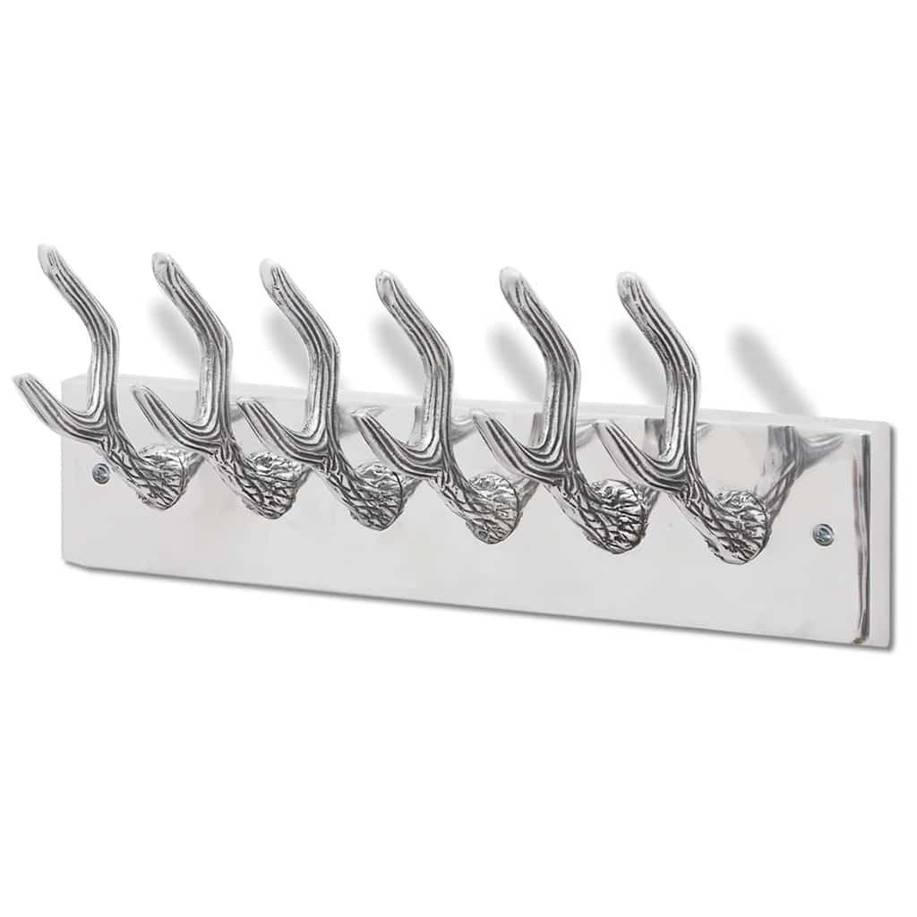 vidaXL Garderobenständer Aluminium Garderobenhaken Hakenleiste Hut-/Krawattenaufhänger Silber, (1 St), Wandgarderobe Aluminium Silbern Garderobe Huthaken Geweih Hakenleiste