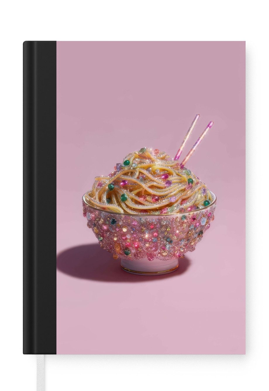 MuchoWow Notizbuch Nudeln - Edelsteine - Stäbchen - Rosa, Notebook, Notizblock a5, Tagebuch, Journal Liniert