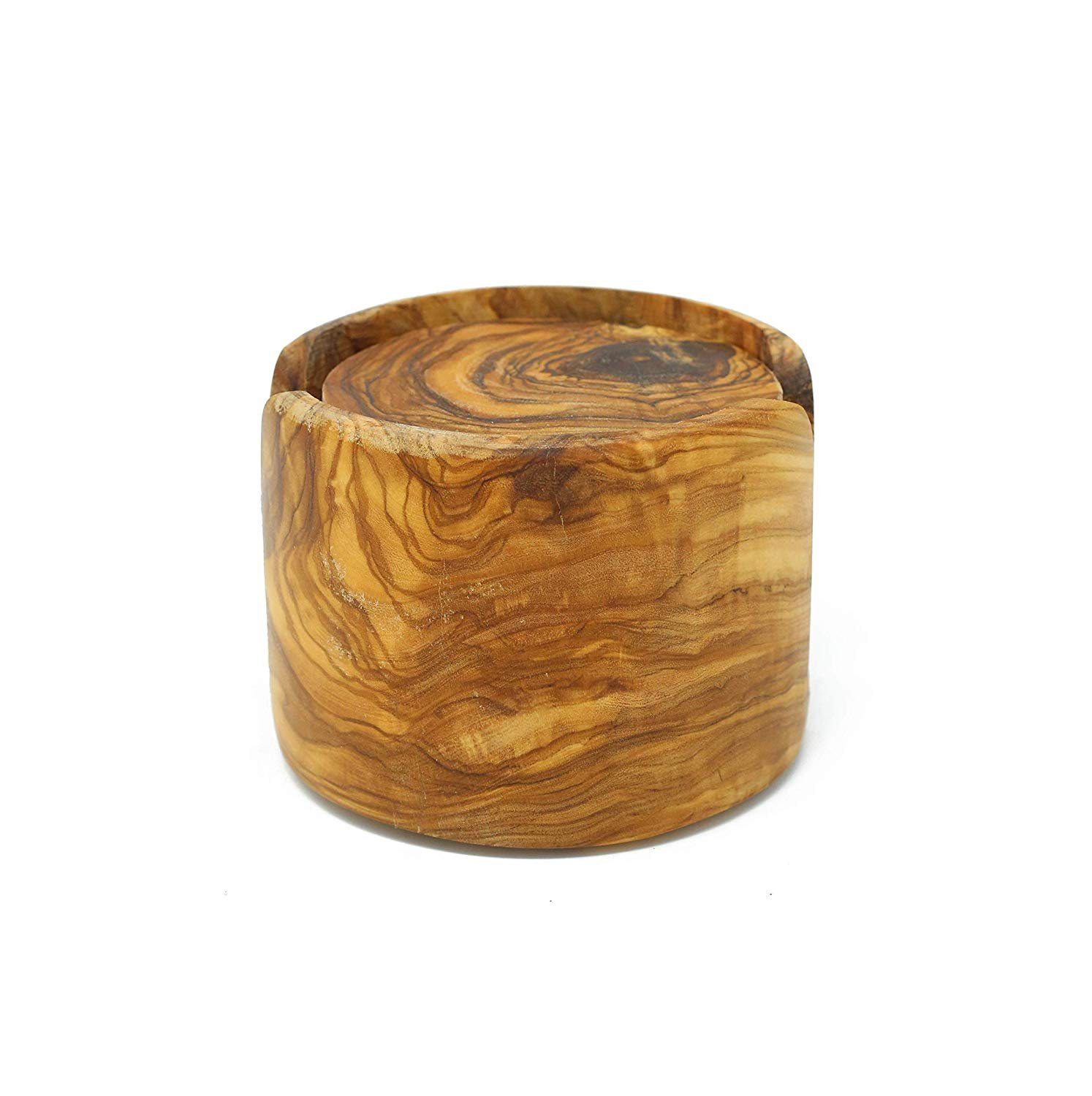 Benera Getränkeuntersetzer Olivenholz Untersetzer Rund 6er Set ca. 8,5 CM – Bild 3 von 5