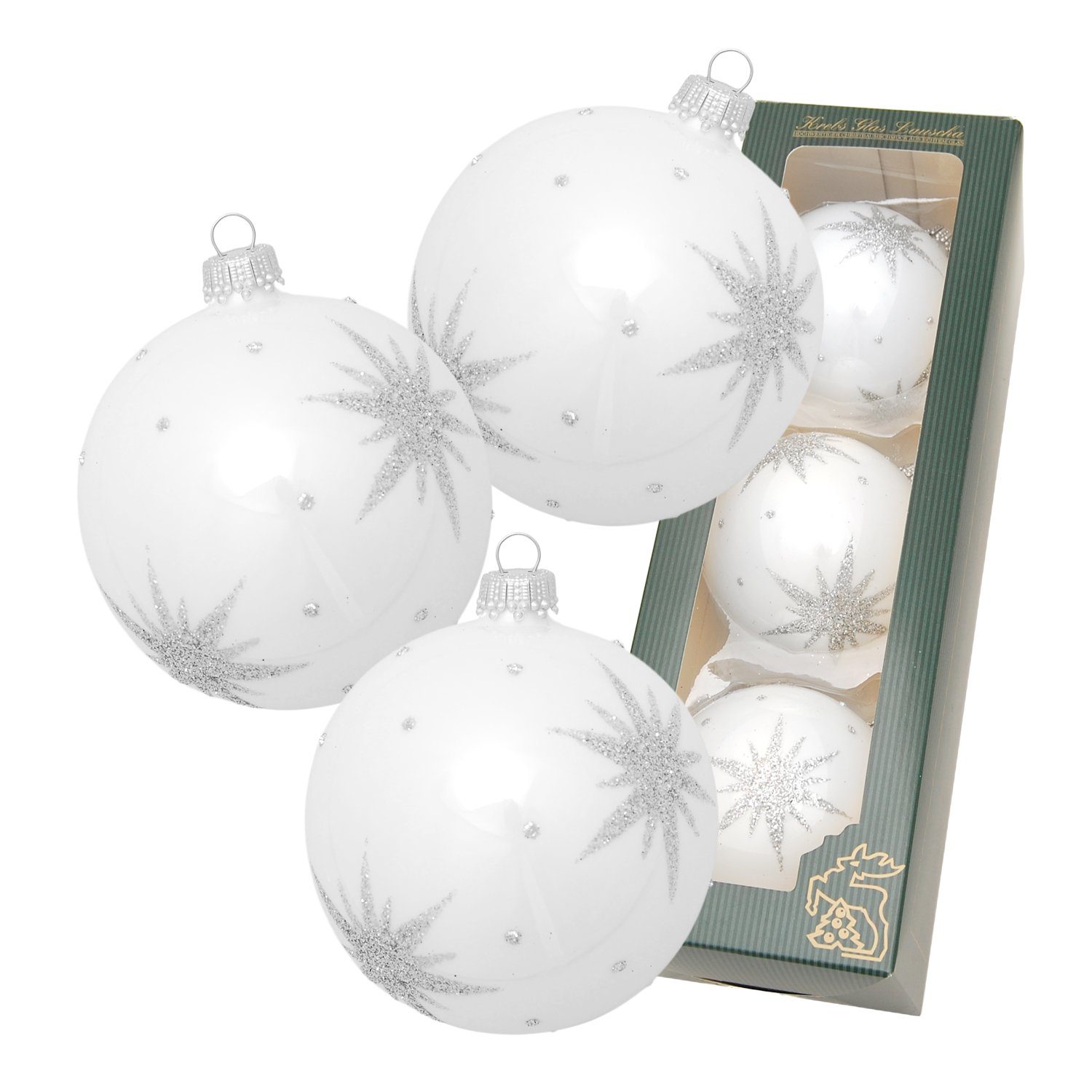 Krebs Glas Lauscha Christbaumschmuck matt, silber, Xmas White \