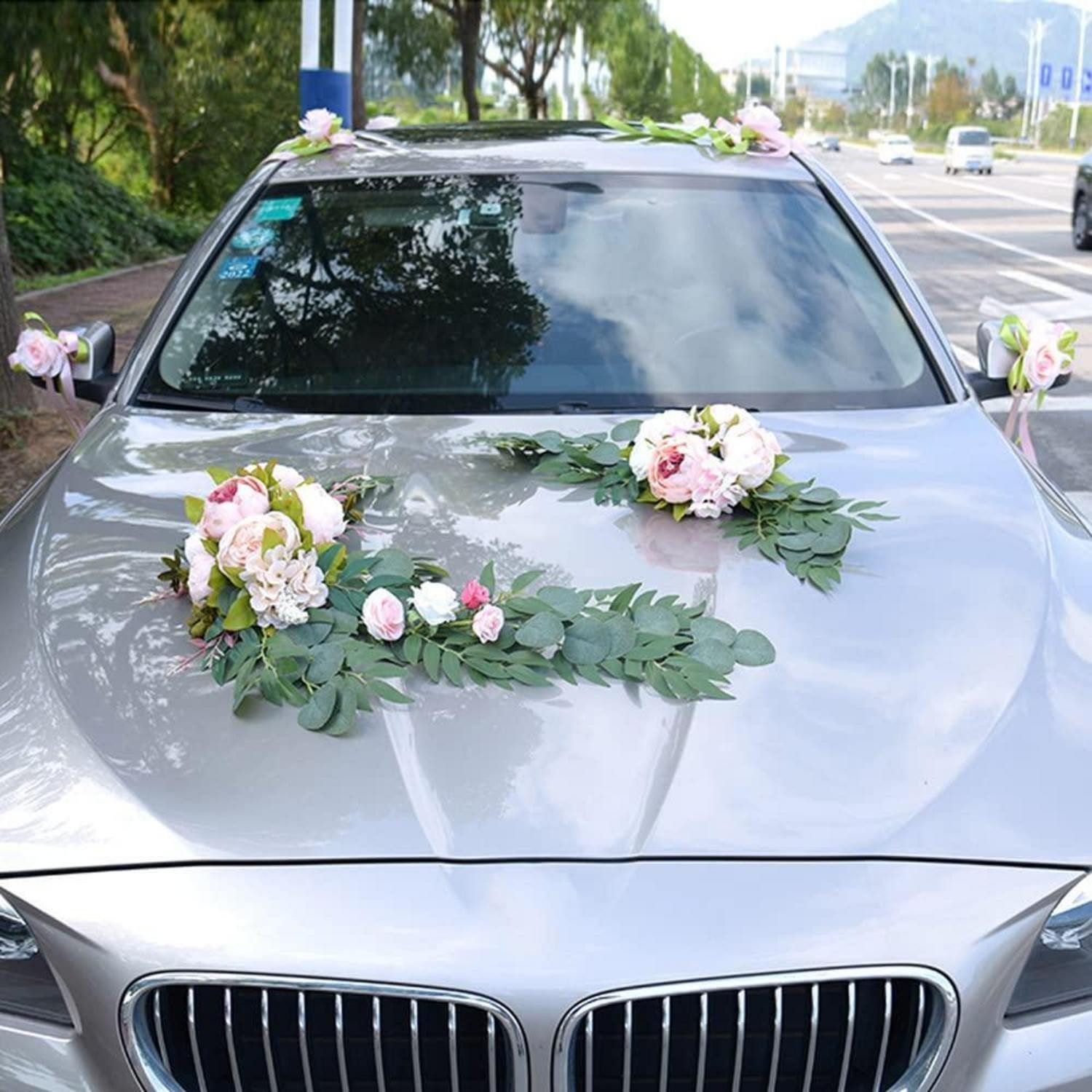 Kunstgirlande Hochzeitsauto Blumendeko Rosa Set, LuxusKollektion