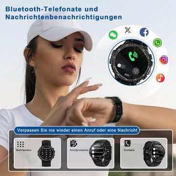 HYIEAR Smartwatch für Damen und Herren, kabellose Bluetooth 5.3-Kopfhörer Smartwatch, Smartwatch mit Gesundheitsmessung & Info-Benachrichtigung und mehr, lPX5 wasserdichte In-Ear-Kopfhörer(LED Ladestandsanzeige)