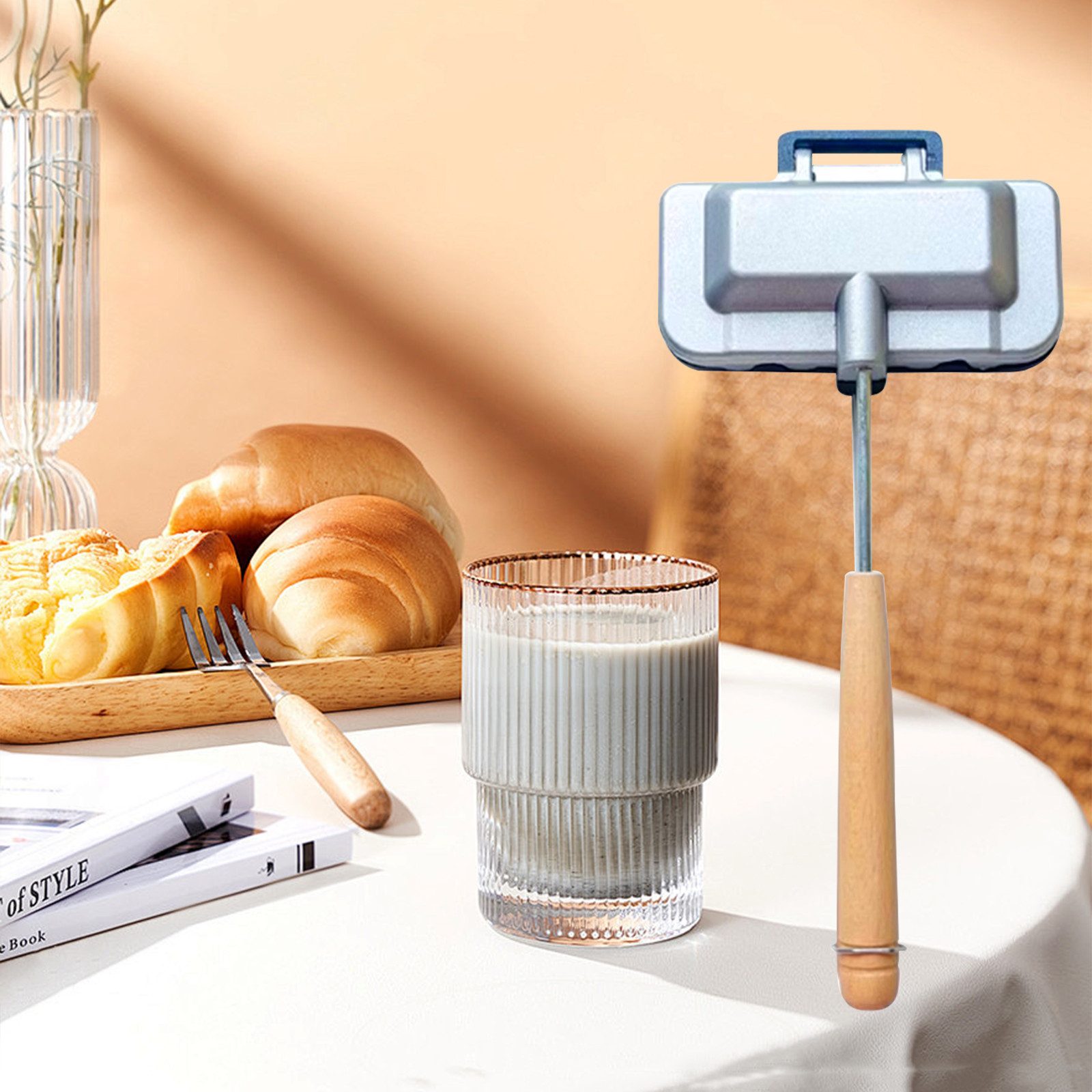 STILVORA Sandwichzange Manuell Sandwicheisen Вафельницы Doppelseitenpfanne Flaches Backblech, für Omelett Toast Waffeln Frühstück Haus Küche Camping Outdoor