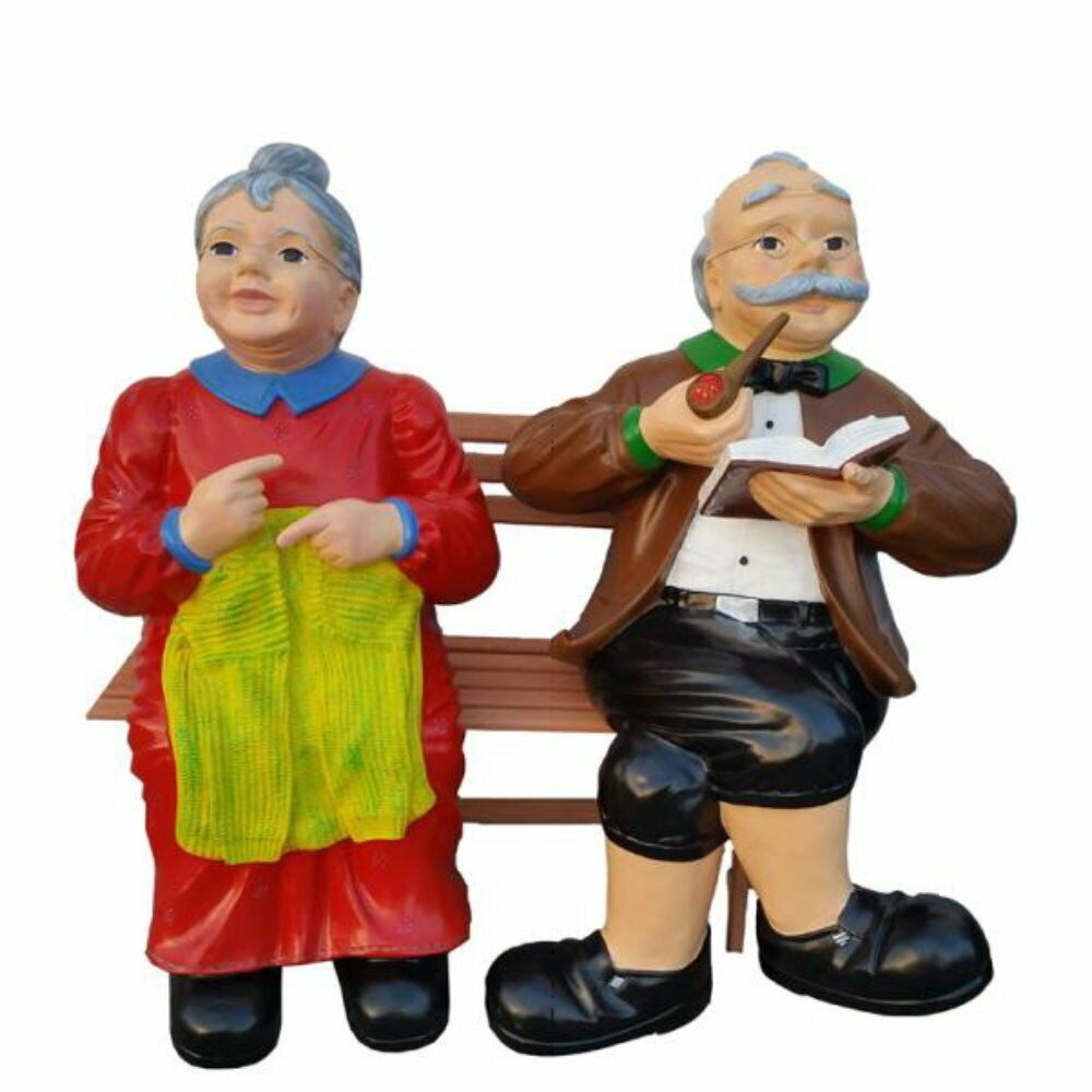 DEKO VERTRIEB BAYERN Gartenfigur XXL Premium Oma Opa auf Bank lebensgross 120 cm Garten Deko