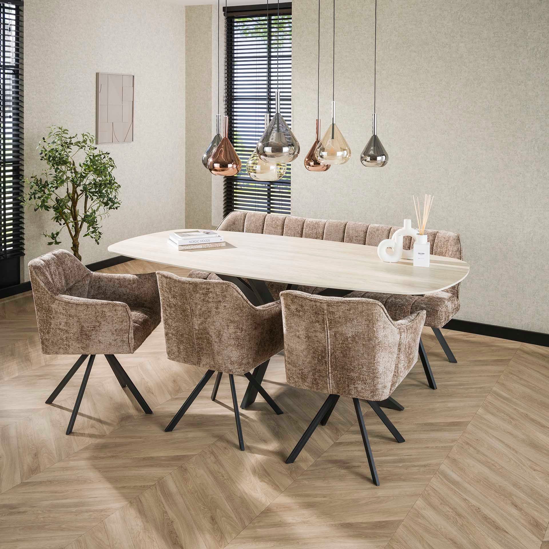 Maison ESTO Esstisch Esszimmertisch TRAVELLO Ovaler Design-Tisch Travertinoptik, abgerundete Kanten