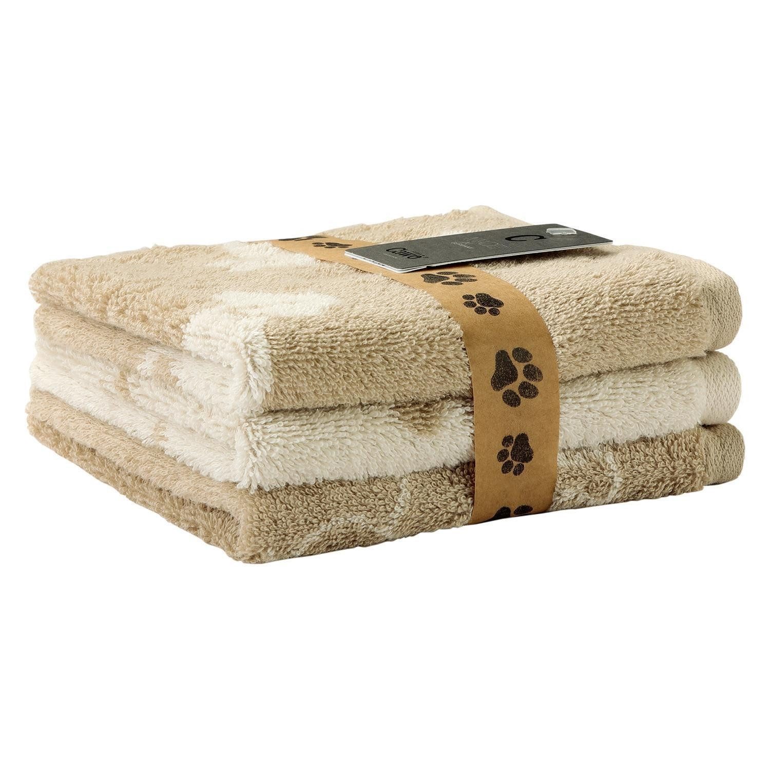 Cawö Seiftuch 3-teiliges Set WE LOVE DOGS, Beige, Braun, Baumwolle, Made in Germany, Pfoten- und Dackelmotive