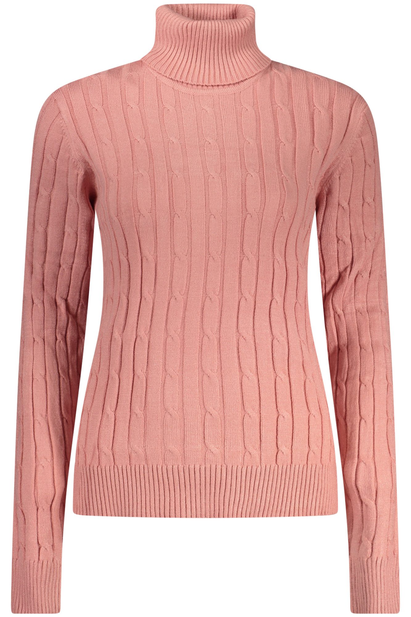 NORWAY 1963 Strickpullover Rosa Damenpullover mit Zopfstrick & Rollkragen aus Norwegen 1963