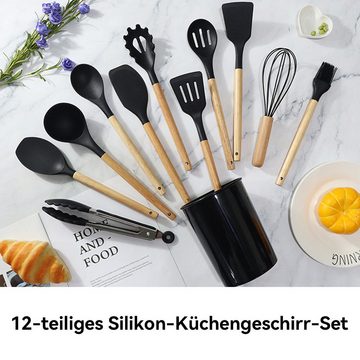 Novzep Kochbesteck-Set 12-teiliges Silikon-Küchenutensilien-Set, Schwarz, Antihaftbeschichtet