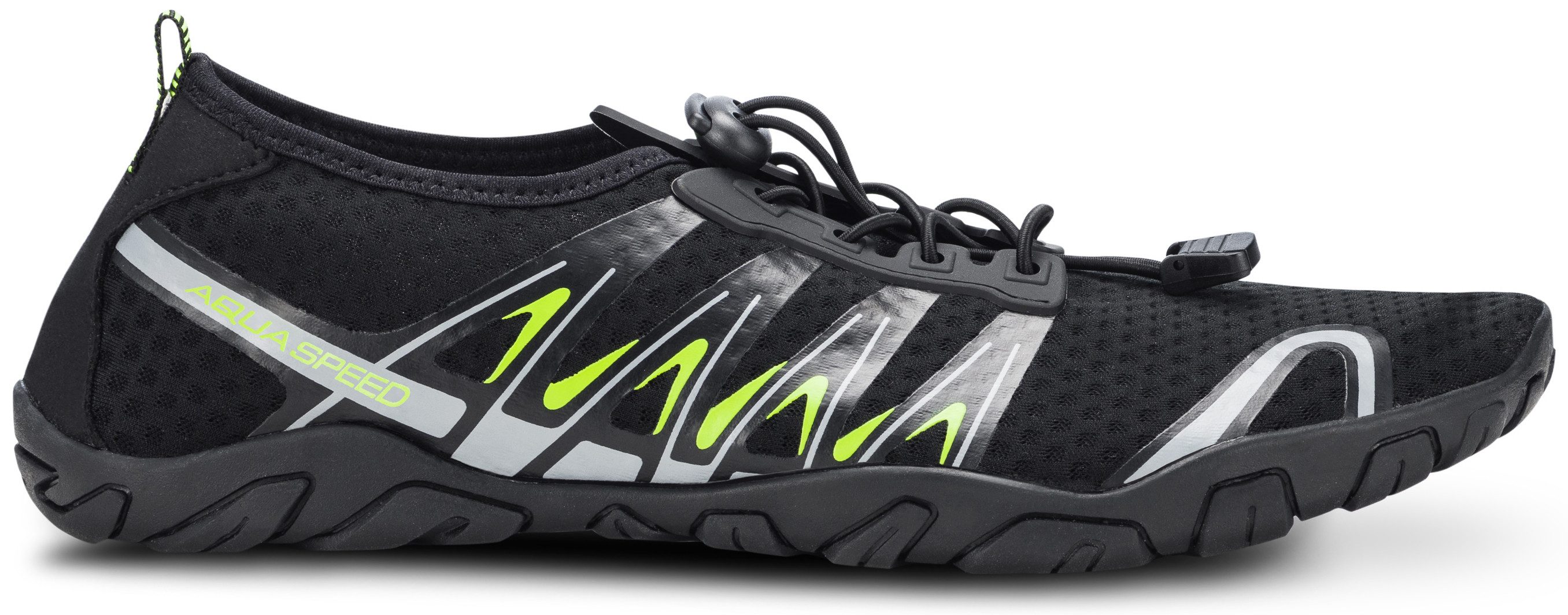 Aqua Speed Gekko Schwimmschuhe Gr. 45 – Schwarz/Grau mit Handtuchbeilage Wasserschuh (Vielseitig tragbare Schuhe – von See über Sauna bis Garten) Rutschfeste Laufsohle – für Pool, Boot & See gleichermaßen