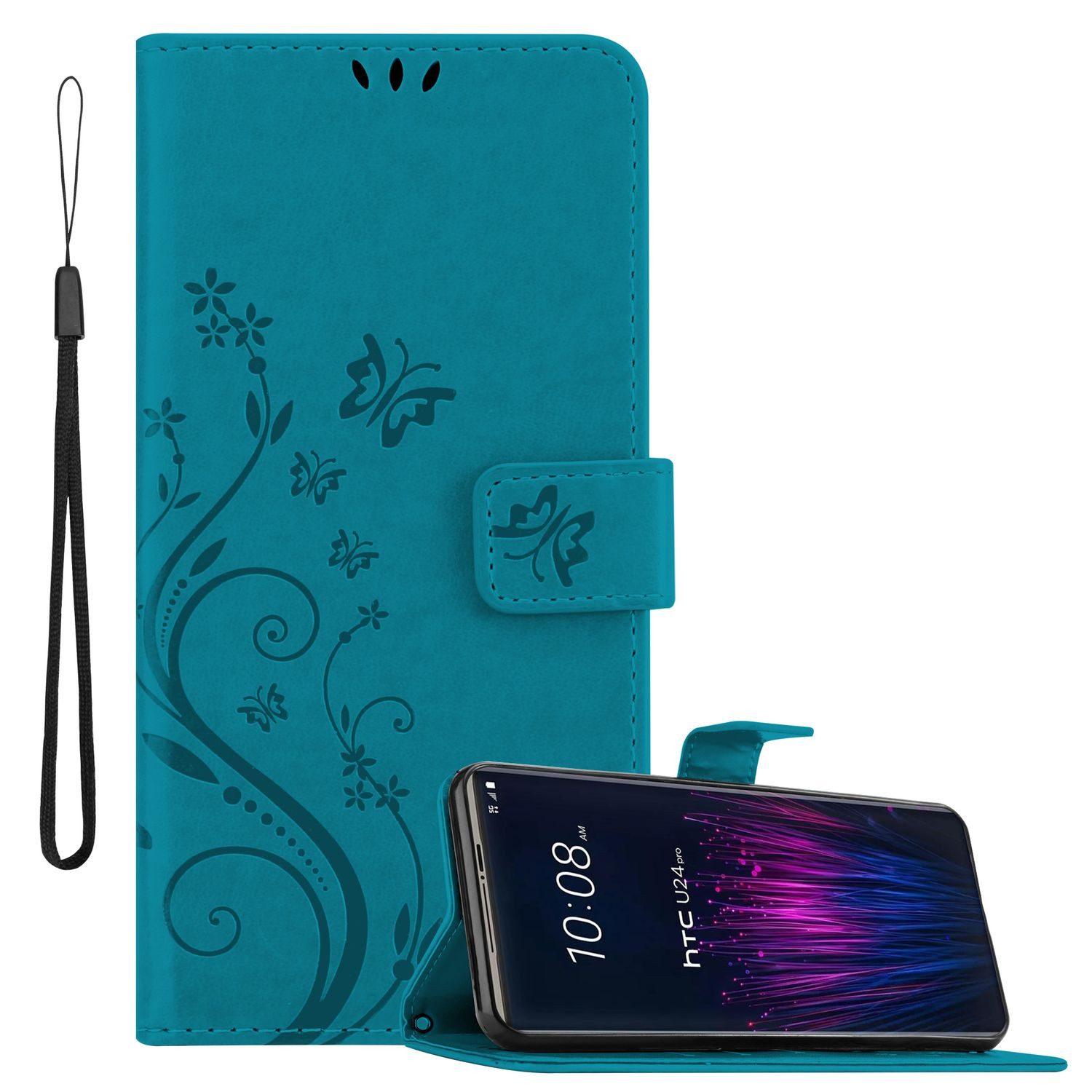 Cadorabo Handyhülle für HTC U24 PRO Hülle HTC U24 PRO, Hülle Schutzhülle Blumen Flower mit Standfunktion Kartenfach Magnet