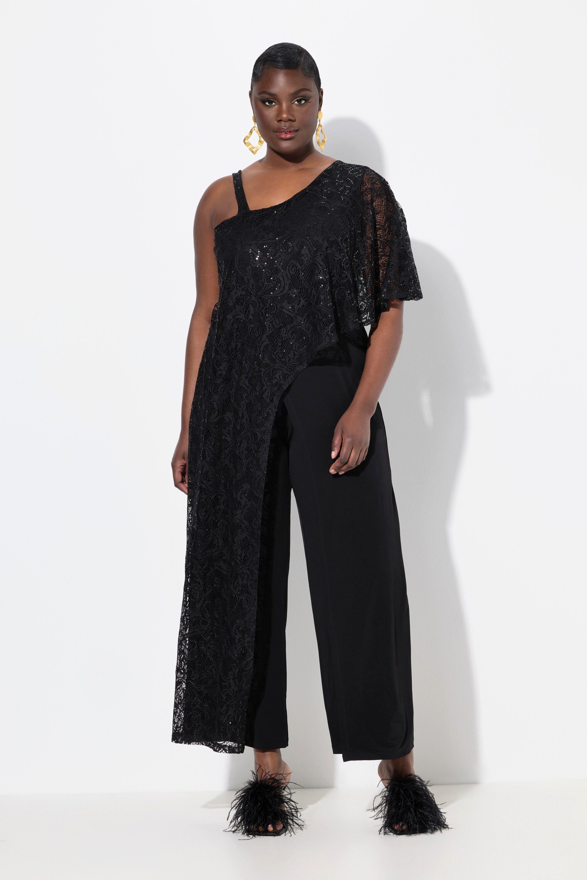 Ulla Popken Funktionshose Jumpsuit Spitzen-Überwurf weites günstig online kaufen