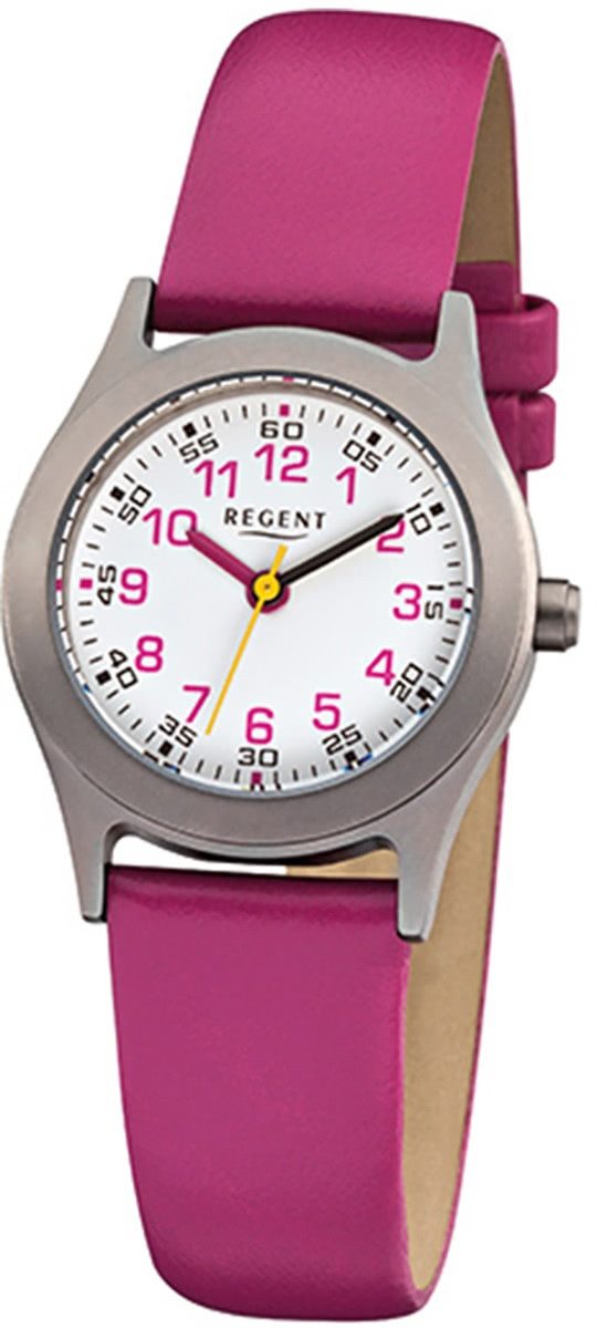 Regent Quarzuhr Regent Kinder-Armbanduhr pink Analog F-946, (Analoguhr), Kinder Armbanduhr rund, klein (ca. 26mm), Lederarmband
