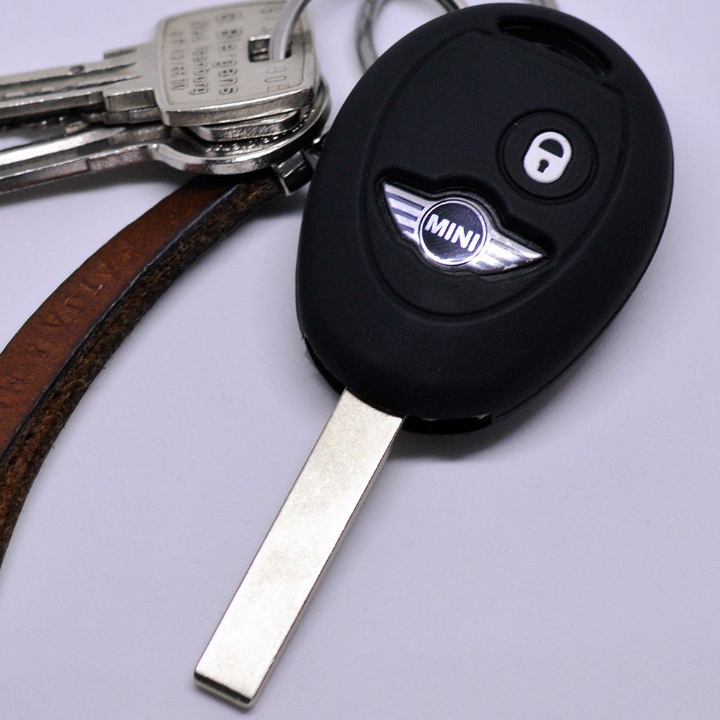 mt-key Schlüsseltasche Autoschlüssel Softcase Silikon Schutzhülle Schwarz, für MINI Cooper Cabrio Coupe Clubman 2 Tasten Funk Fernbedienung