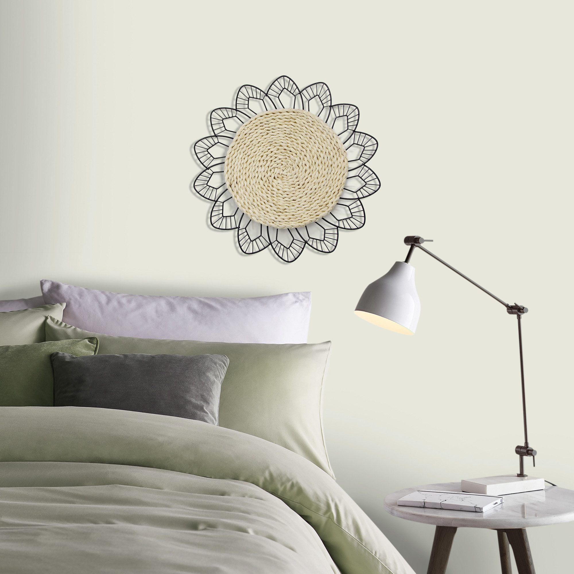 Art for the home Wandbild Blumen Rotan Rund, Art, Blumen, Blumenbilder (1 St), ration Rattan Blume Metal Kunst Rund 74cm
