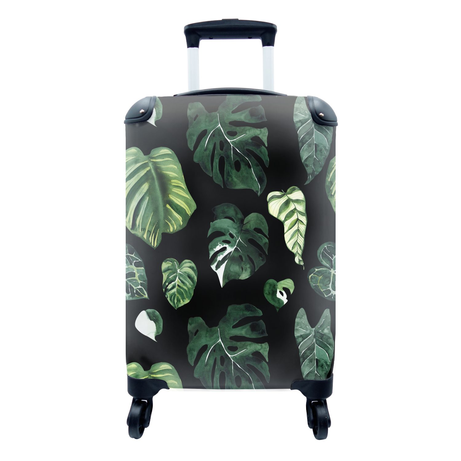 Pflanzen, - 4 MuchoWow Reisetasche - Handgepäckkoffer Ferien, Muster Blätter mit Trolley, Handgepäck rollen, Rollen, für Reisekoffer